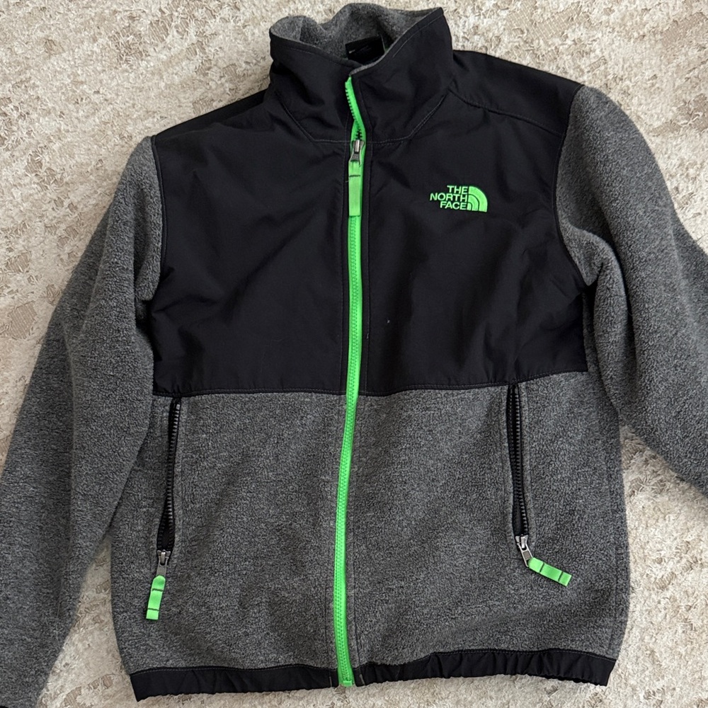 The North Face Black and Gray Jacket with Green Accents youth large (14/16)